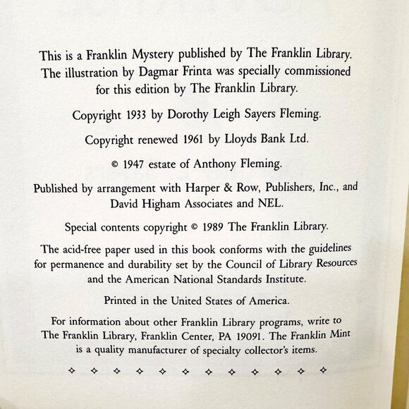 Franklin Library Hardcover "Murder Must Advertise" Dorothy L. Sayers (1989 Ed.) - Picture 10 of 10